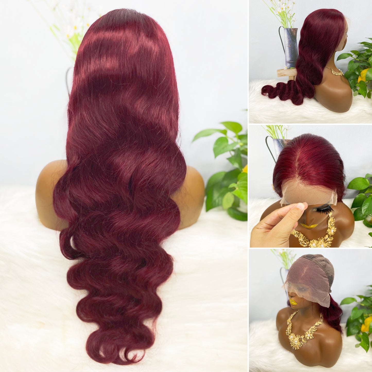 13*4 Lace Wig  Straight Natural Human Hair Lace Wigs Color 99J 200% Density