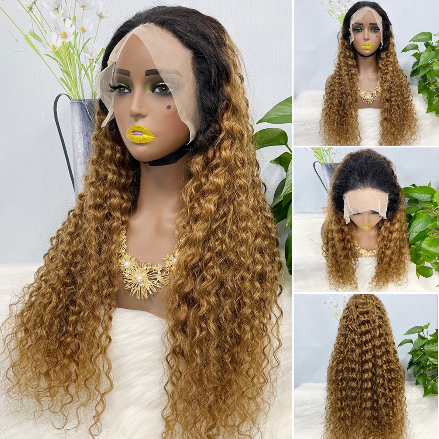 13*4 Lace Wig Water Wave Natural Virgin Human Hair Lace Wigs Color T1B/30# 250% Density