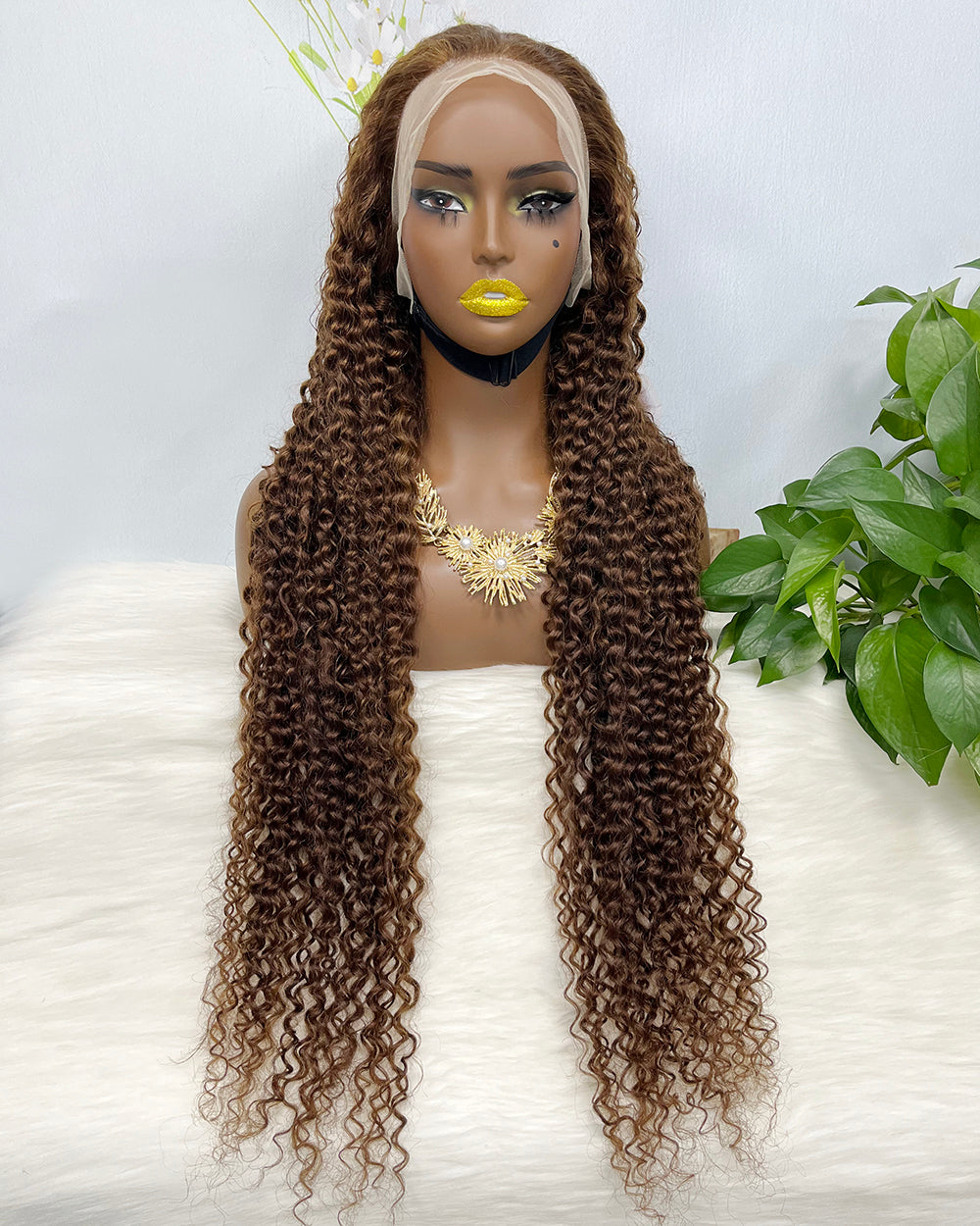 36" 13*4 Lace Wig Water Wave Curly Human Hair Wig 500 grams Color 4#