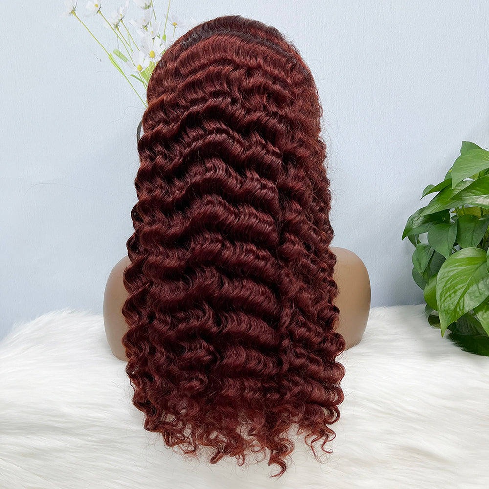 13*4 Lace Wig  Deep Wave Natural Human Hair Lace Wigs Color 33# 200% Density