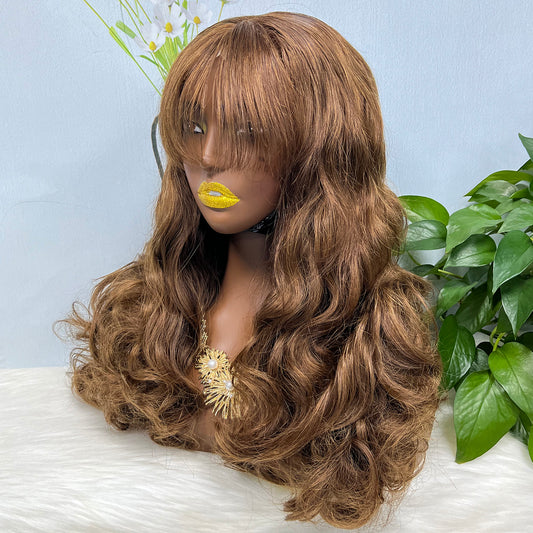 Fringe Double Drawn 5x5 Glueless Lace Wig Loose Wave Human Hair Wigs Brown Color 4# 20inch