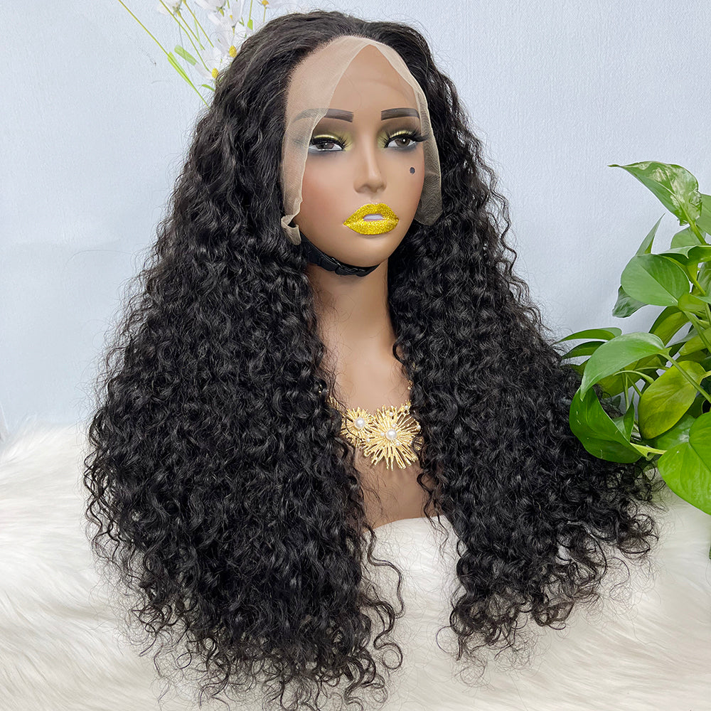 Double Drawn 13*4  Lace Wig Water Wave Natural Virgin Human Hair Wig Color NC