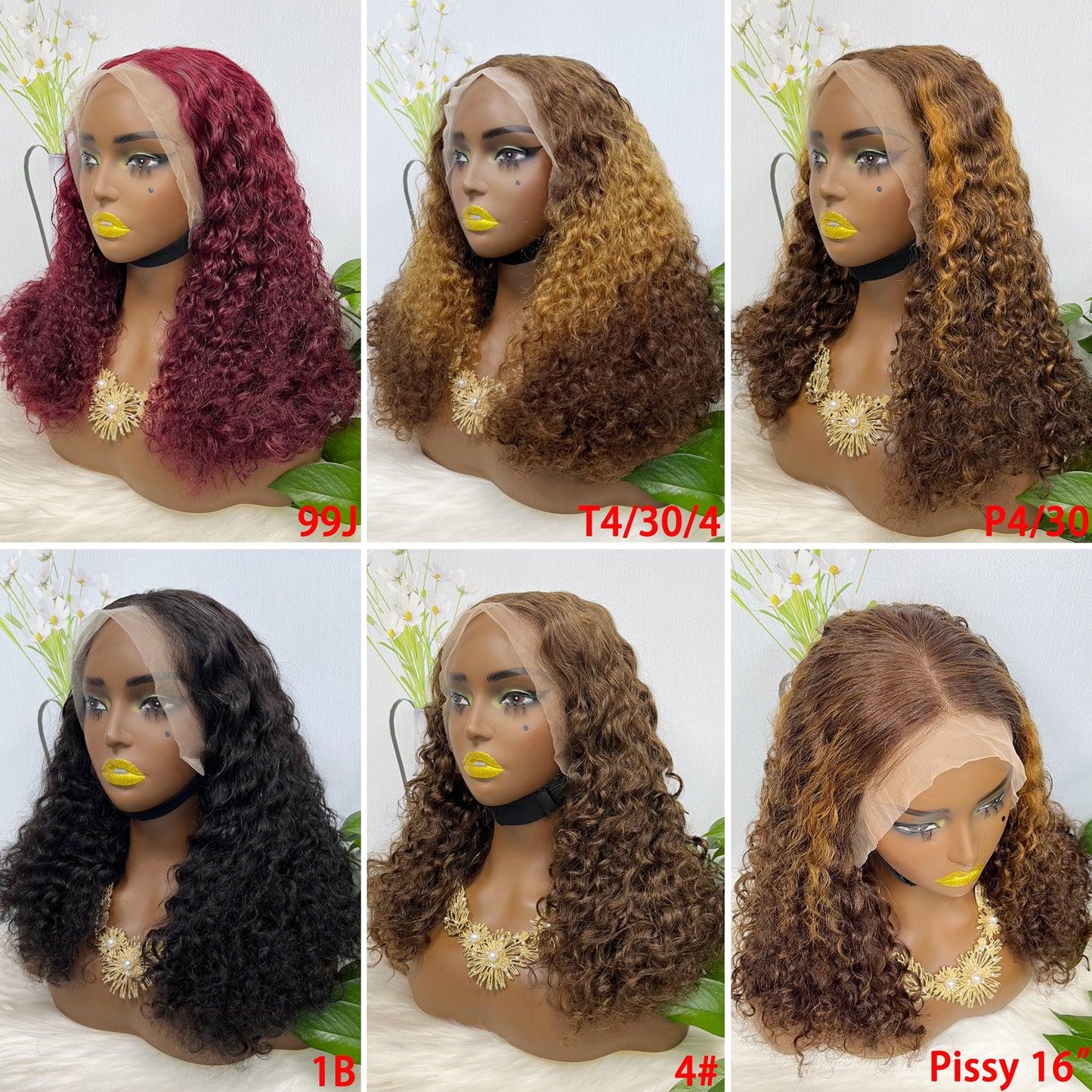 Double Drawn 13*4 Lace Wig Pissy Curly Natural Human Hair Lace Wigs Color T4/30/4# 250% Density