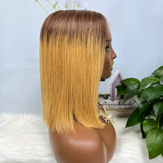 Super Double Drawn 2*6 Lace Bob Wig Human Hair Lace Wig Color T4/27# Straight