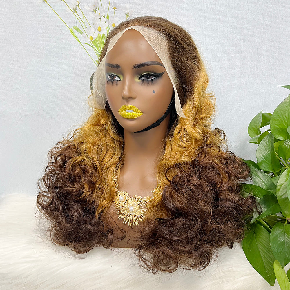 DD 13*4 Lace Wig Fumi  Natural Human Hair Lace Wigs Color T4/27/4# 250% Density