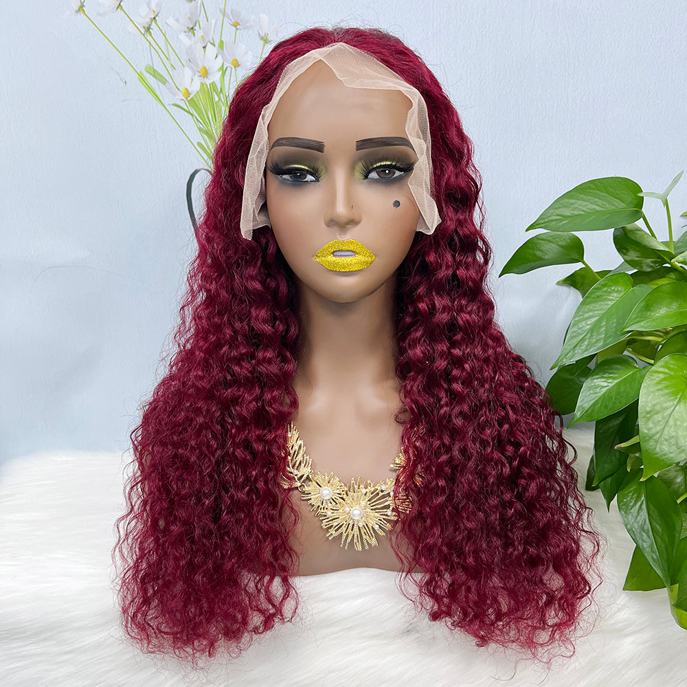 13*4 Lace Wig Water Wave Natural Human Hair Lace Wigs Color 99J 200% Density