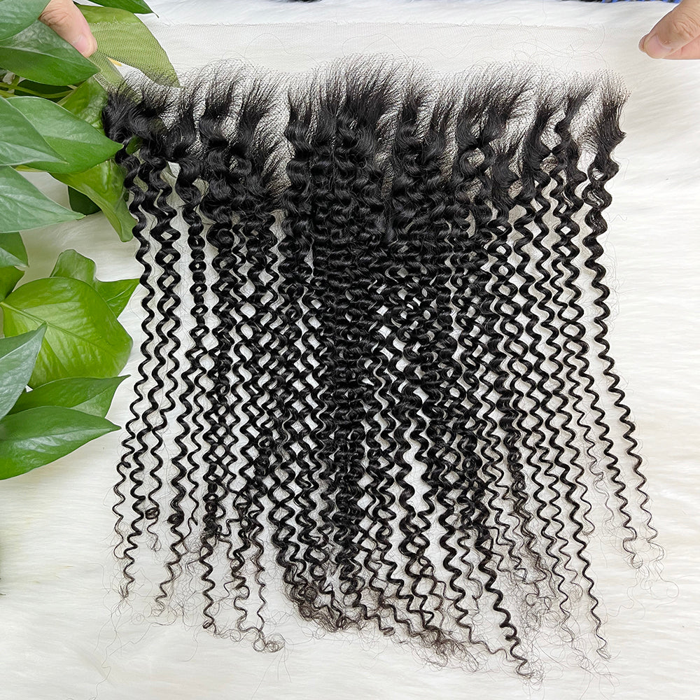 13*4 HD Lace Frontal Kinky Curl  100% Natural Human Hair Natural Color 10"-26"