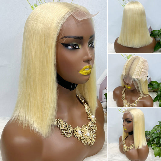 Super Double Drawn 2*6 Lace Bob Wig Human Hair Lace Wig Color 613# Straight