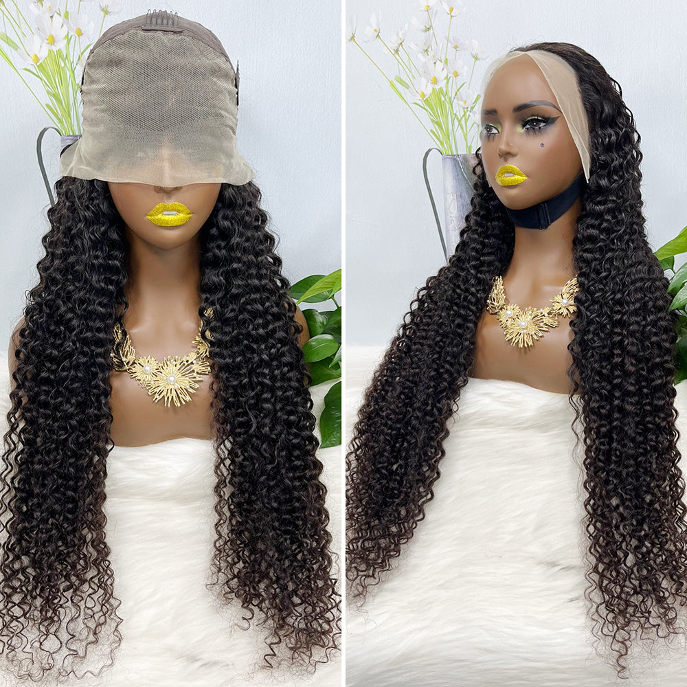 36" 13*4 Lace Wig Water Wave Curly Human Hair Wig 500 grams Color 1B