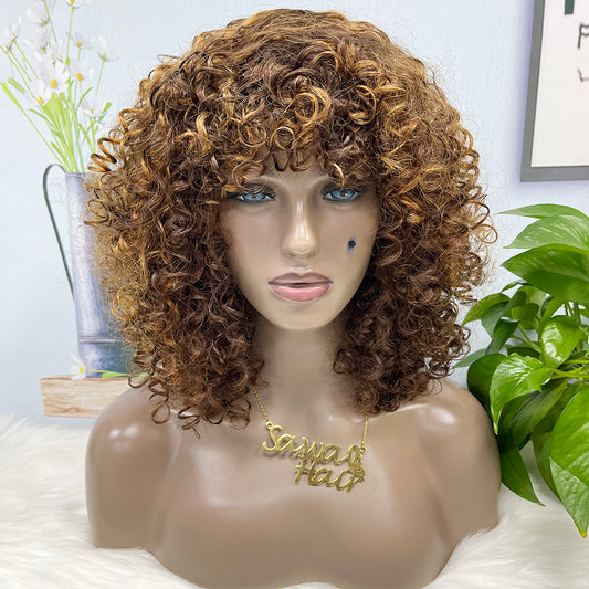 DD Machine Natural Human Hair Wig Kinky Curl Color P4/27#