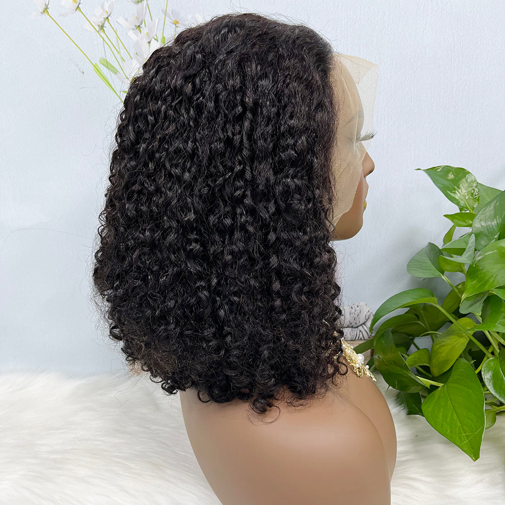 Doubles perruques dessinées 13*4 BoB Pixie Curl densité 16 pouces 250%