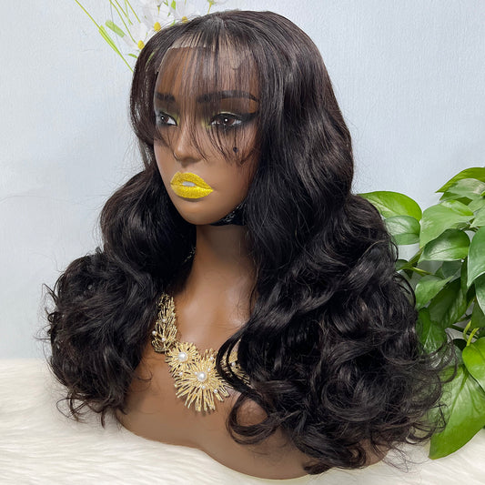Fringe Double Drawn 5x5 Glueless Lace Wig Loose Wave Human Hair Wigs Natural Color 20inch