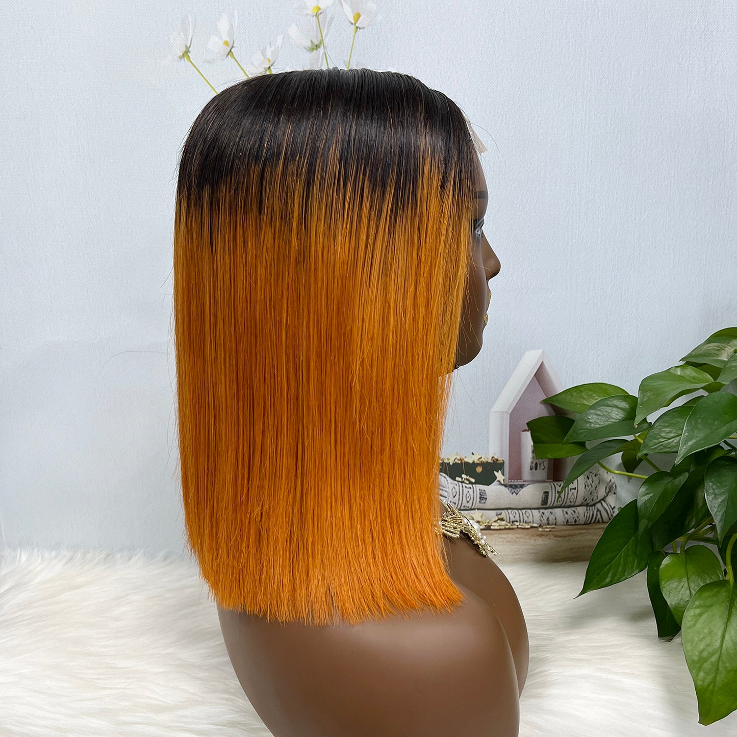 Perruque Bob Lace Wig naturelle lisse, Double tirage, 2x6, couleur T1B/350 #, densité 200%