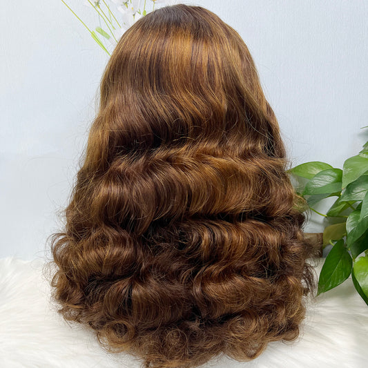 Double Drawn 13*4 Lace Wig Loose Body Wave Natural Human Hair Lace Wigs Piano Color P4/30 20"