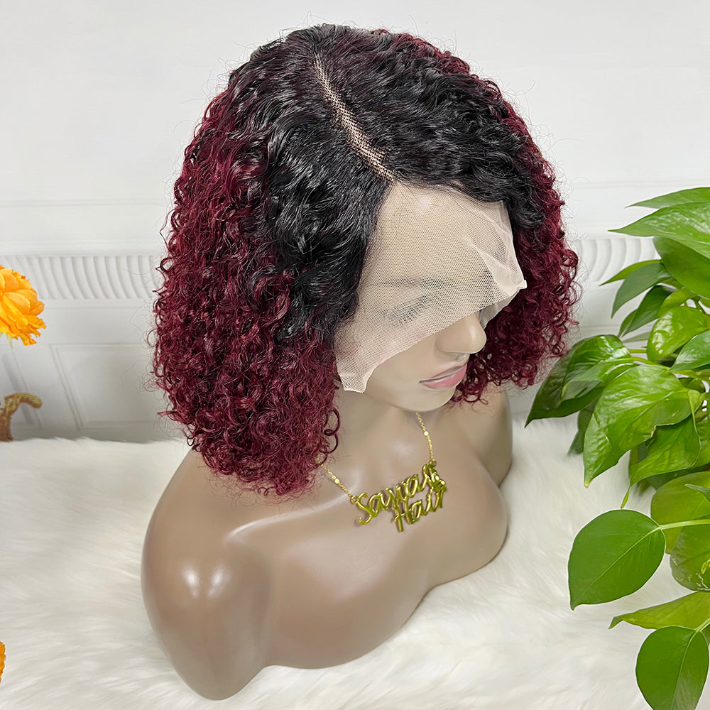 DD T Lace Wig Pixie Curl perruques de cheveux humains naturels 14 pouces couleur T1B/99J