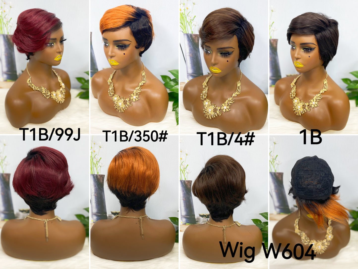 Machine Human Hair Wig Natural Hair Wig W604 Color T1B/99J