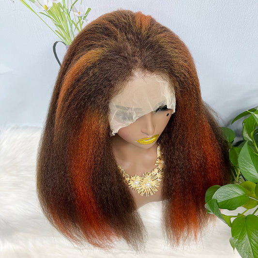 13*4 Lace Wig Kinky Straight Natural Human Hair Lace Wigs Color P4/350# 250% Density