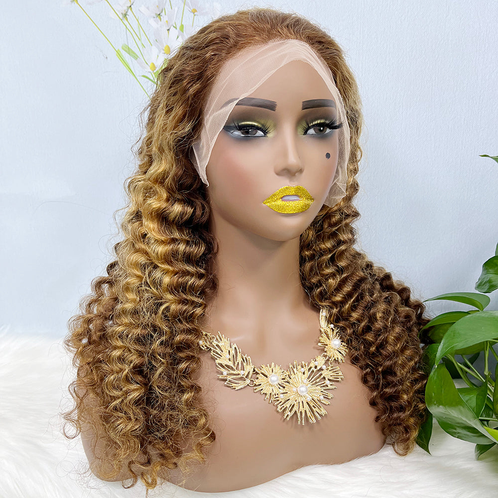 13*4 Lace Wig Deep Wave Natural Virgin Human Hair Lace Wigs Color P4/27#