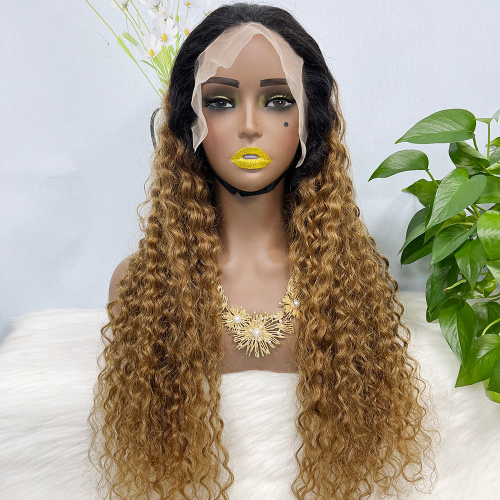 13*4 Lace Wig Water Wave Natural Virgin Human Hair Lace Wigs Color T1B/30# 250% Density