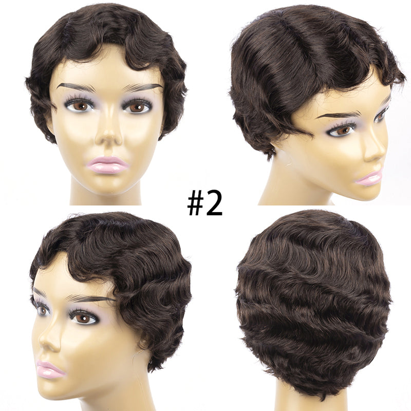 Machine Human Hair Wig Natural Hair No Lace Wigs Natural Color Wig 001