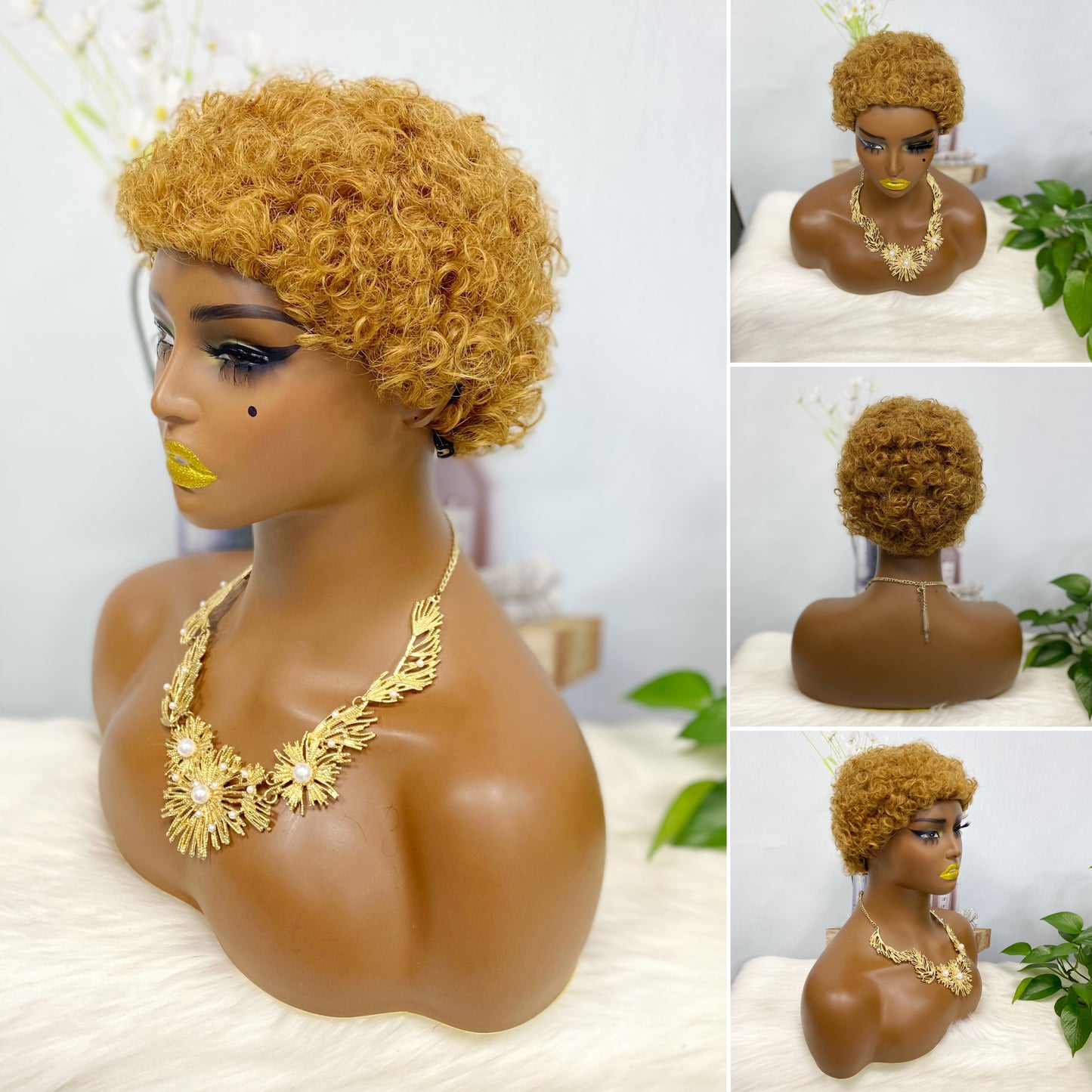 Afro Curl 007 Machine Human Hair Wig Natural Hair Wigs Color 27#