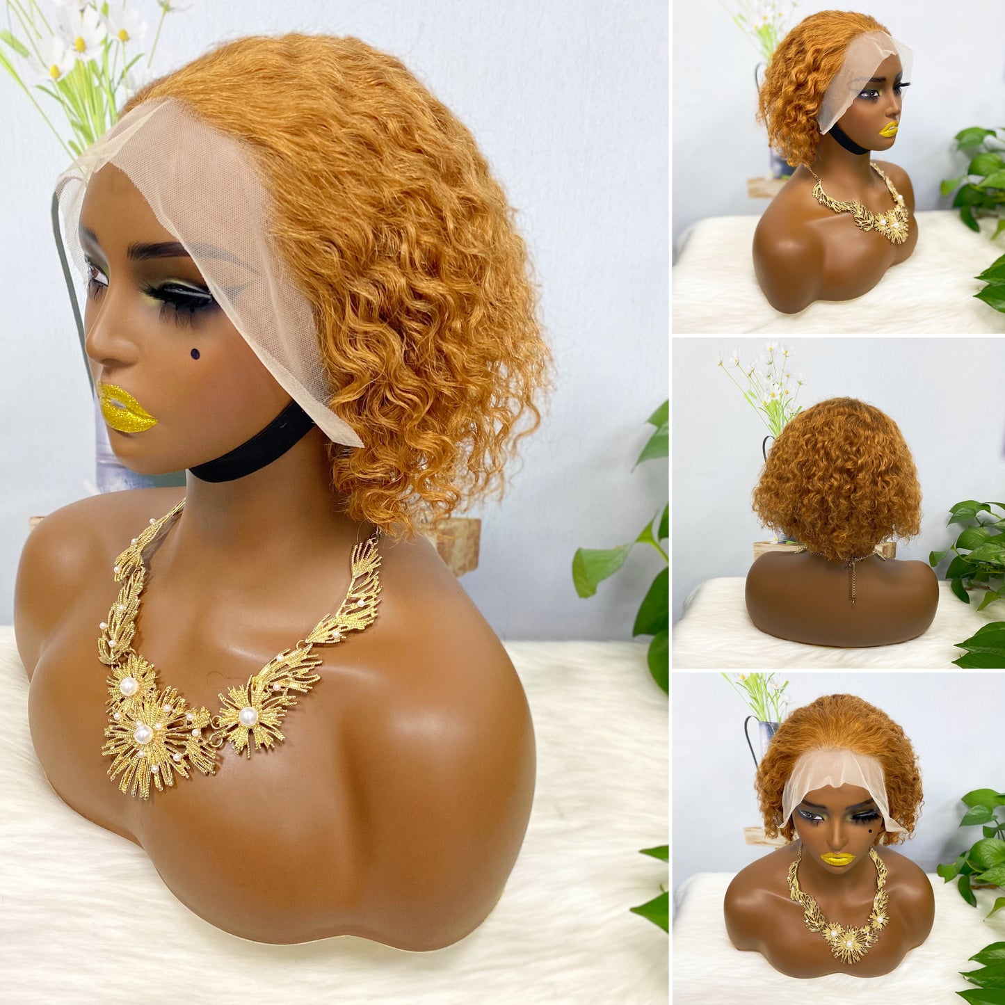 13*4 Lace Wig  Curly Human Hair Lace Wigs Color 27#