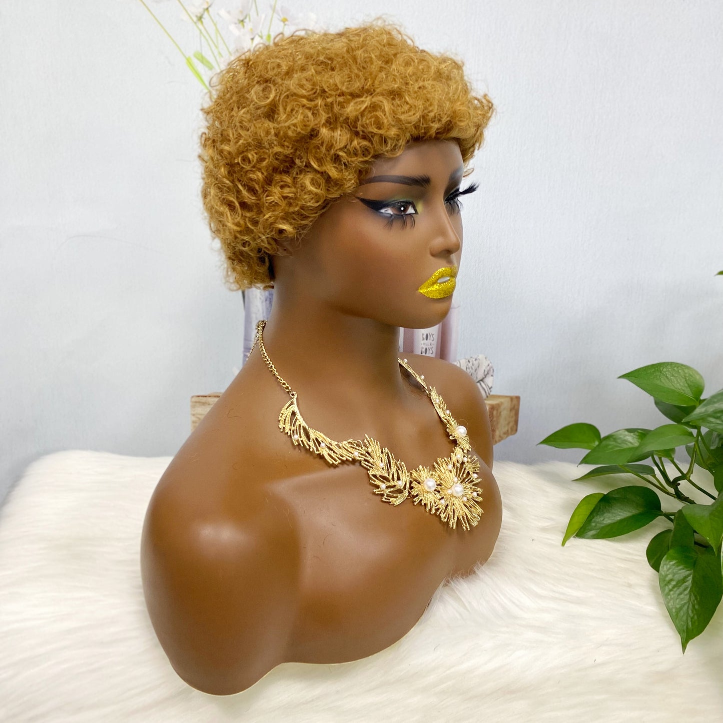 Afro Curl 007 Machine Human Hair Wig Natural Hair Wigs Color 30#