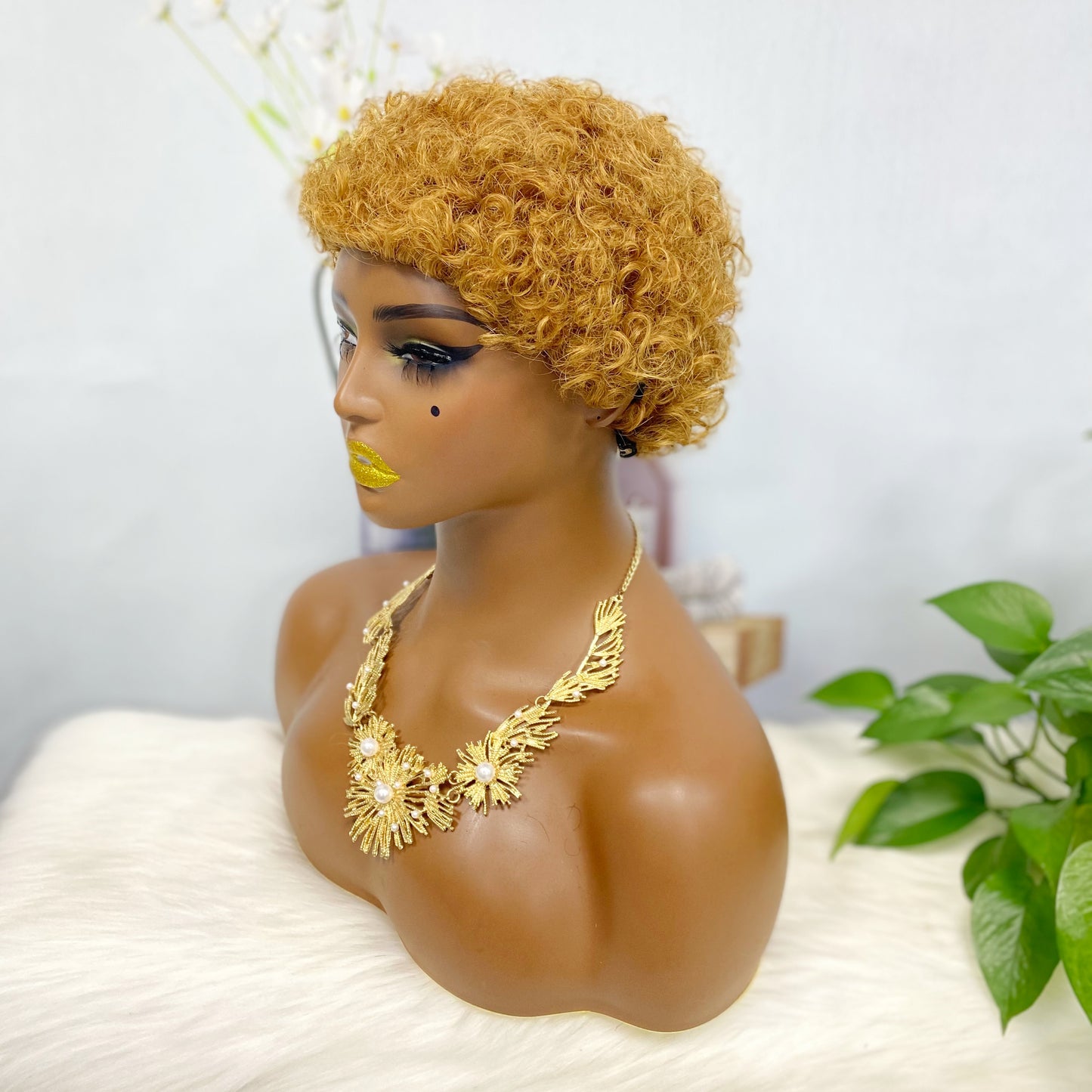 Afro Curl 007 Machine Human Hair Wig Natural Hair Wigs Color 30#