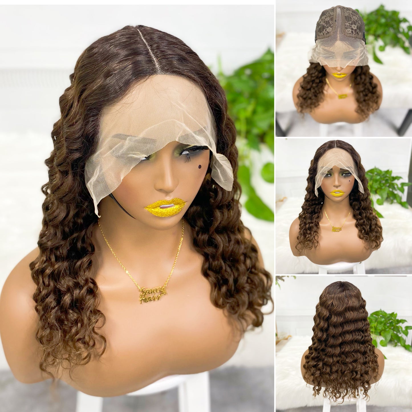 T Lace Wig Deep WaveNatural Human Hair Lace Wigs Color T1B/99J 20inch