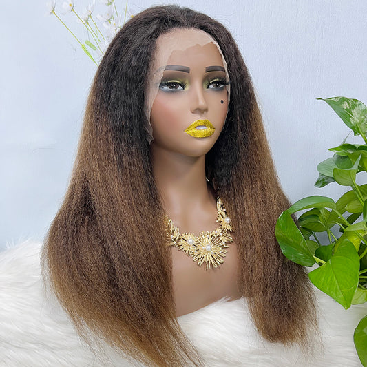 13*4 Lace Wig Kinky Straight Natural Virgin Human Hair Lace Wigs Color T1B/4# 200% Density