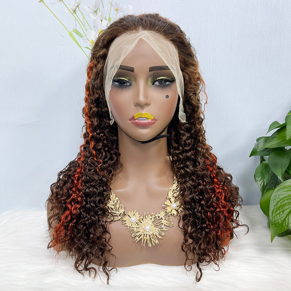 13*4 Lace Wig Water Wave Natural Human Hair Lace Wigs Color P4/350# 250% Density