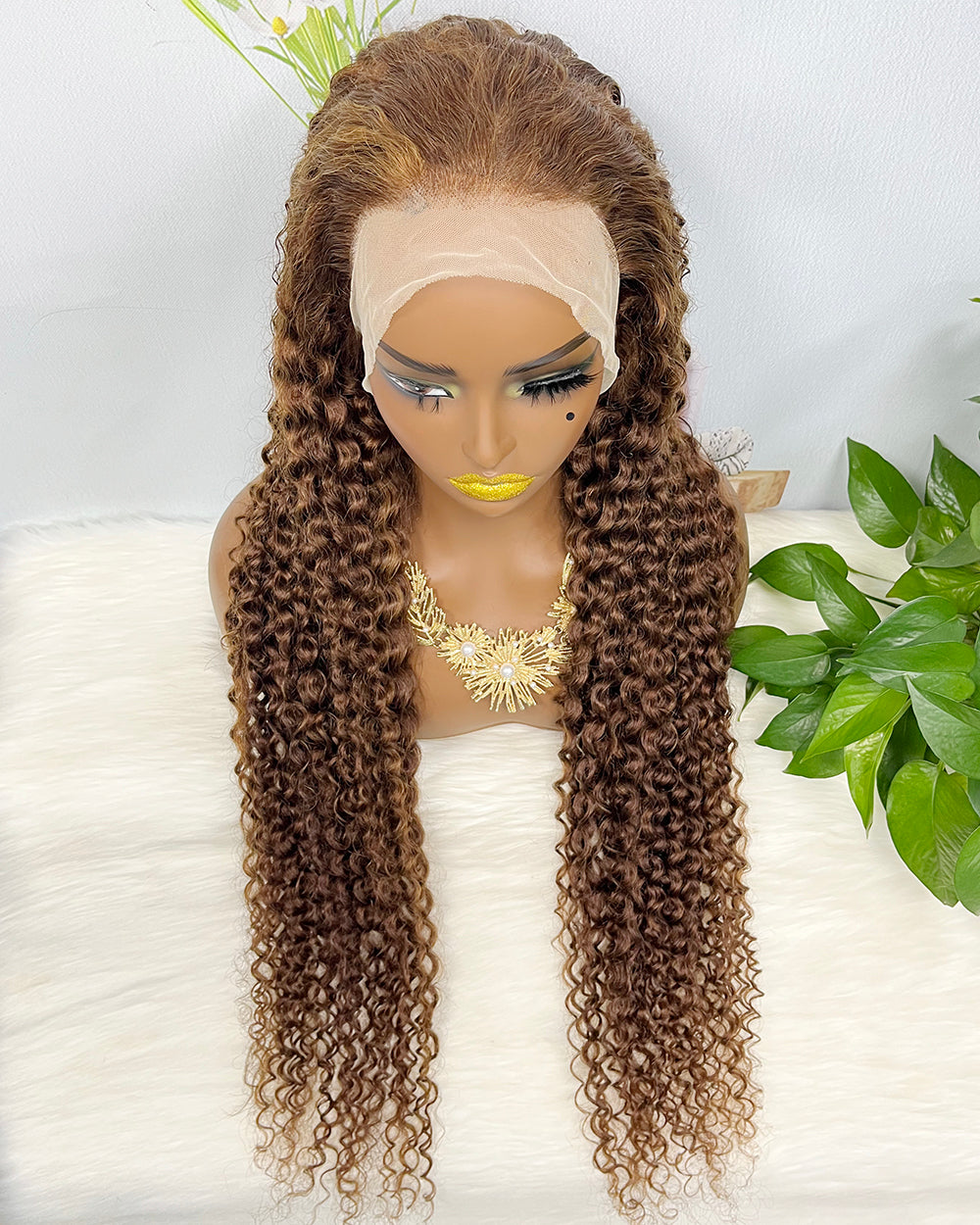 36" 13*4 Lace Wig Water Wave Curly Human Hair Wig 500 grams Color 4#