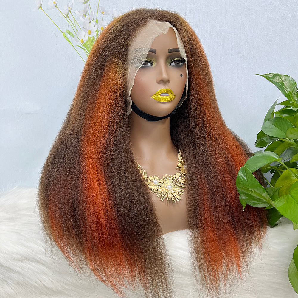 13*4 Lace Wig Kinky Straight Natural Human Hair Lace Wigs Color P4/350# 250% Density