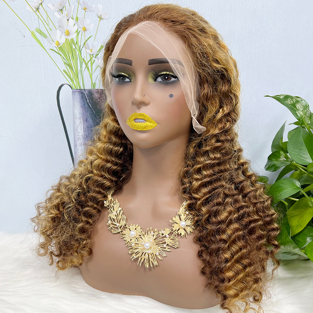 13*4 Lace Wig Deep Wave Natural Virgin Human Hair Lace Wigs Color P4/27#