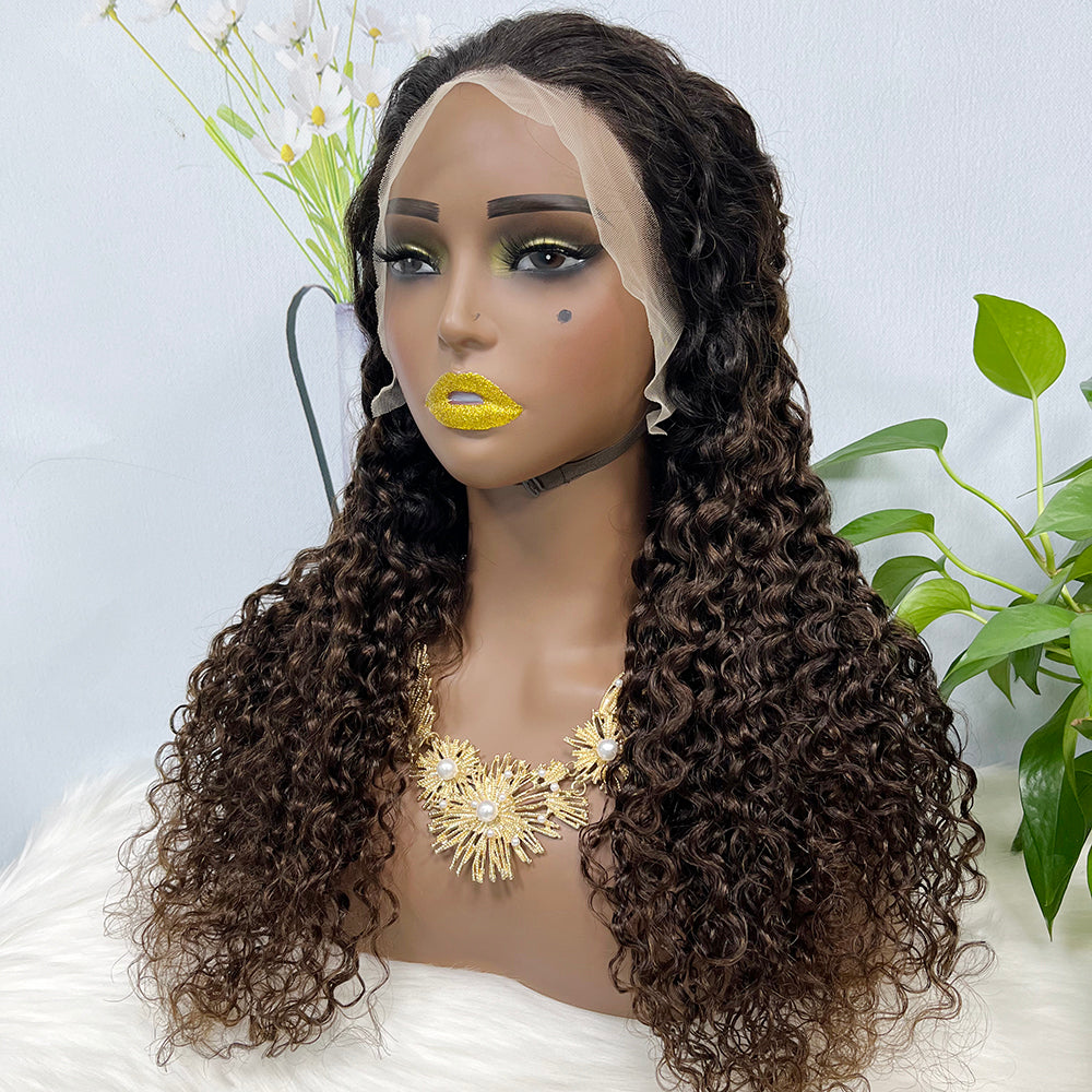 13*4 Lace Wig  Water Wave Natural Virgin Human Hair Lace Wigs Color T1B/4# 200% Density