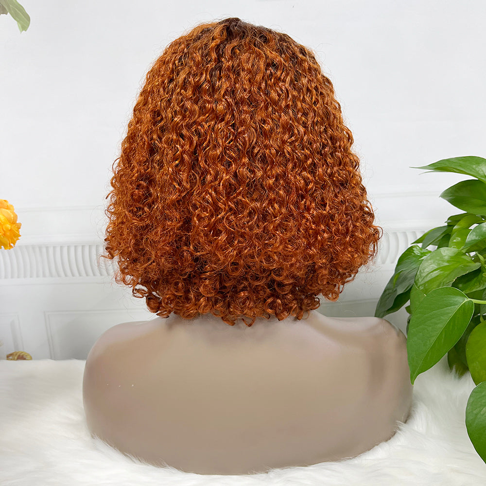 DD T Lace Wig Pixie Curl perruques de cheveux humains naturels 14 pouces couleur T4/350