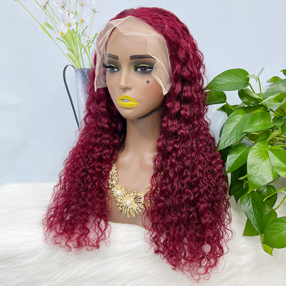 13*4 Lace Wig Water Wave Natural Human Hair Lace Wigs Color 99J 200% Density