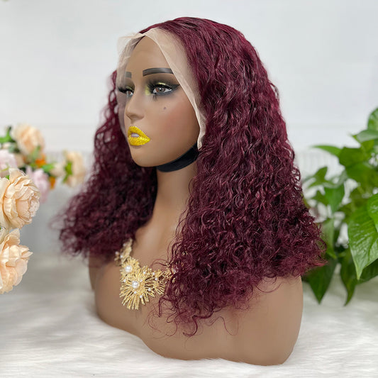 Double Drawn 13*4 Lace Wig  Pissy Curly Natural Human Hair Lace Wigs Color 99J 250% Density