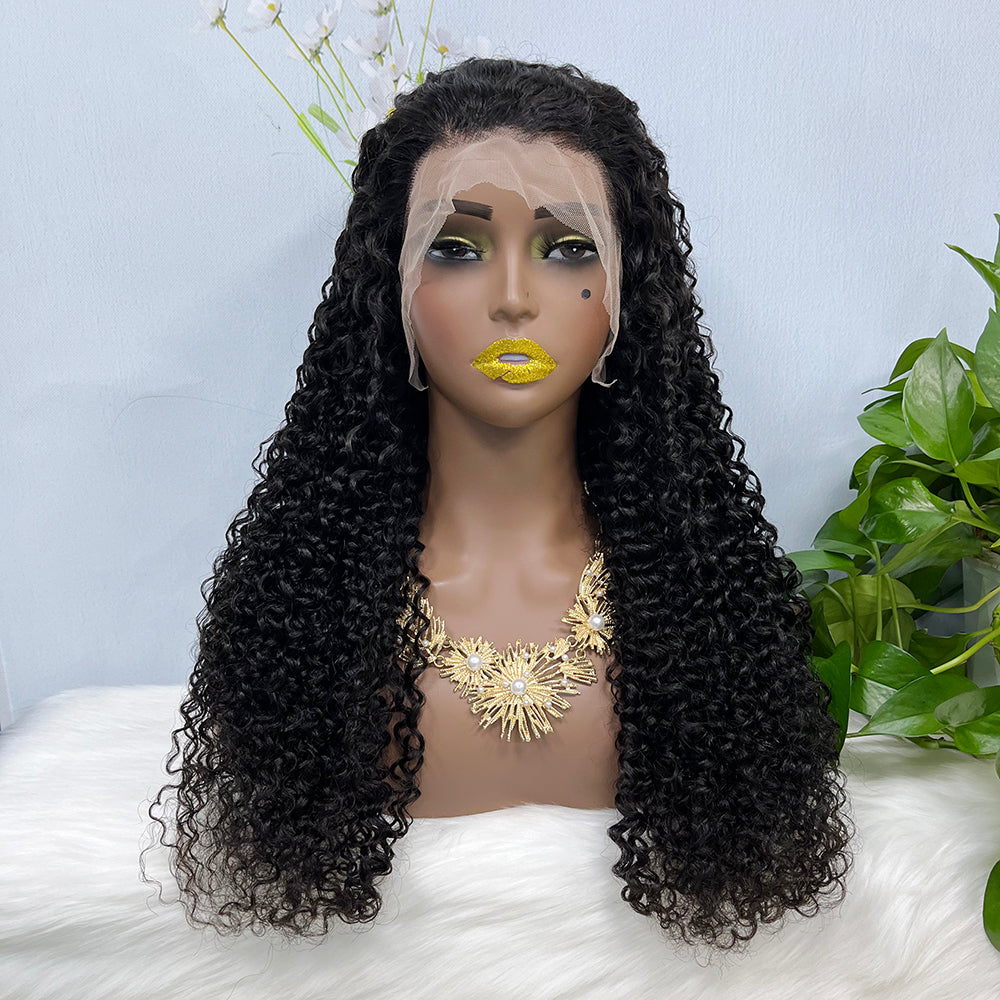 13*4 perruque de dentelle Jerry Curl couleur naturelle vierge perruques de cheveux humains 200% densité couleur NC