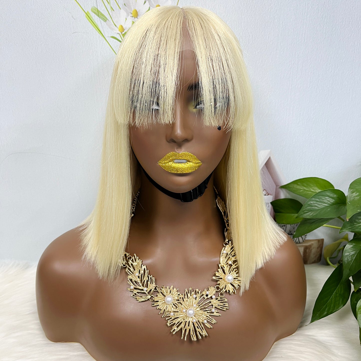 Fringe SDD 2*6 Lace Bob Wig Human Hair Lace Wig Color 613# Straight