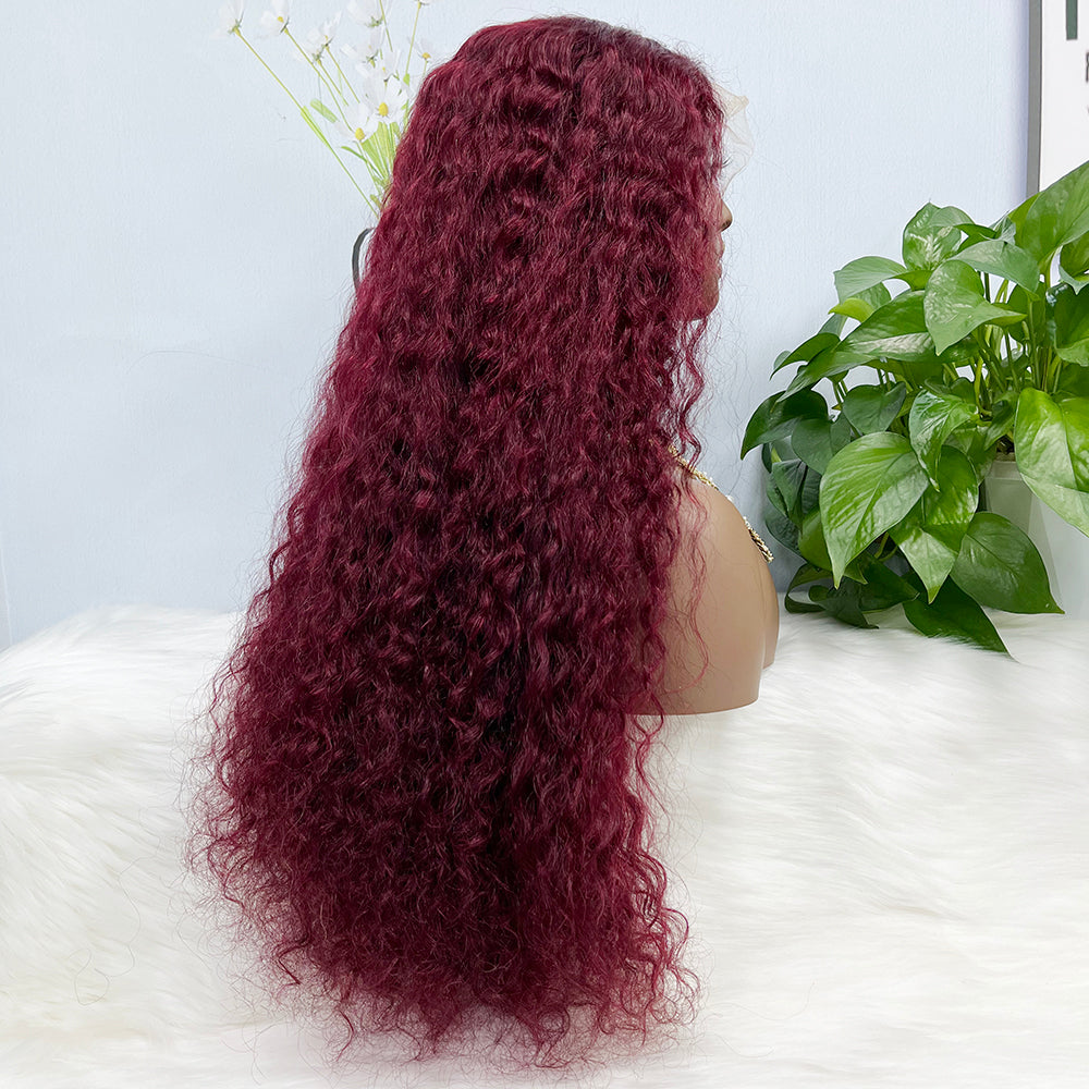 Double Drawn 13*4  Lace Wig Water Wave Natural Virgin Human Hair Wig Color 99J