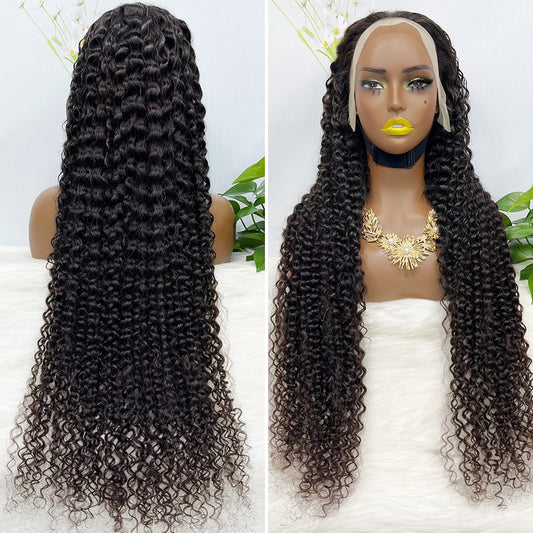 36" 13*4 Lace Wig Water Wave Curly Human Hair Wig 500 grams Color 1B