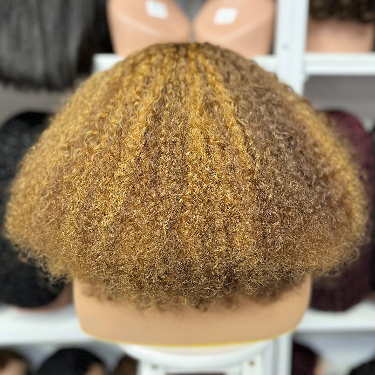 Fringe Double Drawn Wig Human Hair Pixie Curl Wigs 300% Density Ombre Color T4/30/4