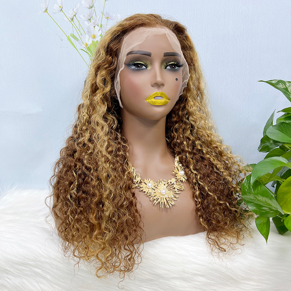 13*4 Lace Wig Water Wave Natural Virgin Human Hair Lace Wigs Color P4/27#