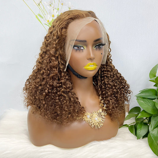 Double Drawn 13*4 Wig Pixie Curl Natural Color Lace Wigs Color 4# 250% Density