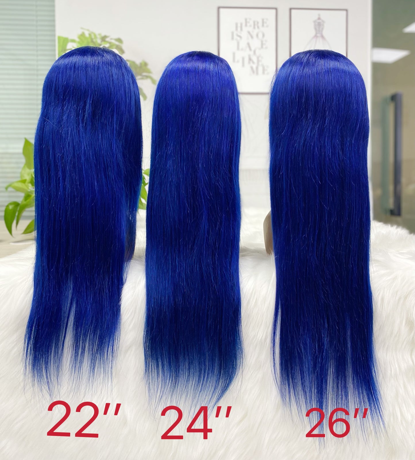 13*4 Lace Wig Straight Natural Human Hair Lace Wigs Color Blue 250% Density