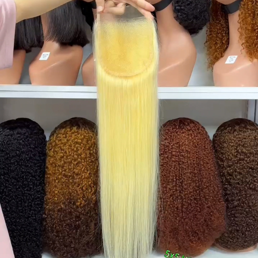 5*5 HD Lace Closure Silky Straight 100% Virgin Natural Human Hair Color 613# 14"-22"