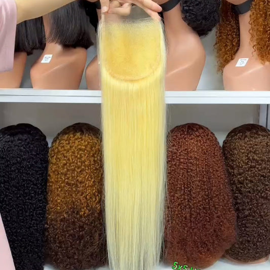 5*5 HD Lace Closure Silky Straight 100% Virgin Natural Human Hair Color 613# 14"-22"