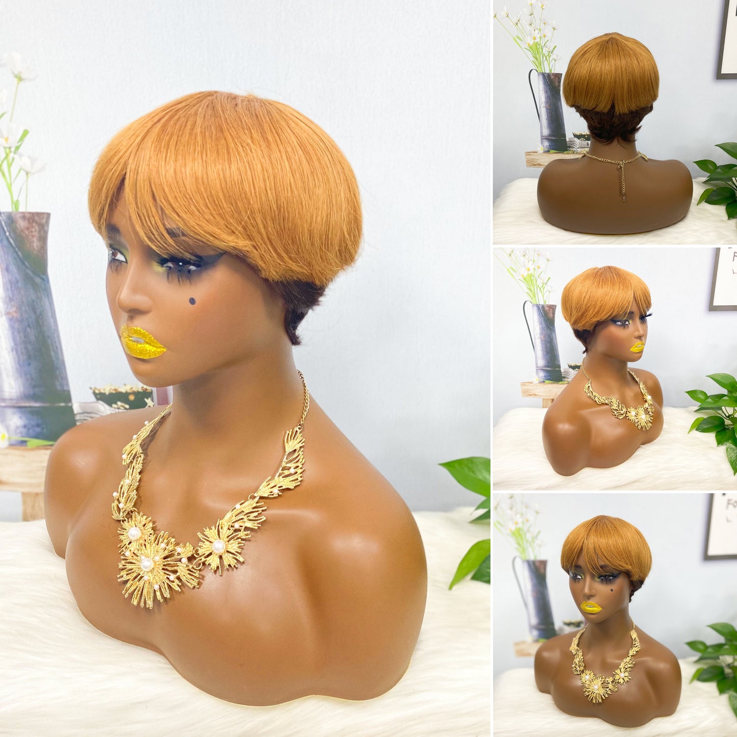 Machine Human Hair Wig Natural Hair Wig 513 Color 4/613#