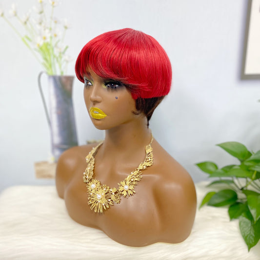 Machine Human Hair Wig Natural Hair Wig 513 Color 4/Red